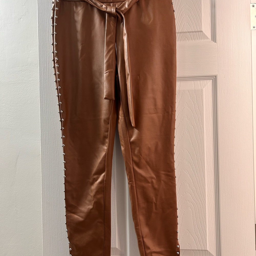 Brown Studded Women's Leggings - Picture 2 of 6